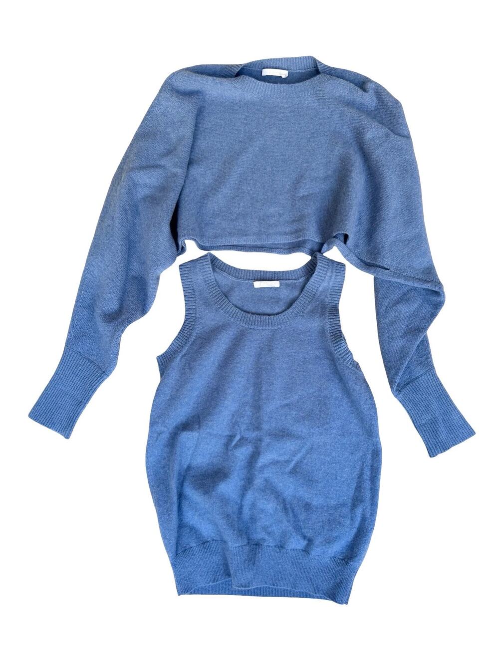Chloé 100% Cashmere 2 Piece Sweater Tank Set Blue Denim XS
